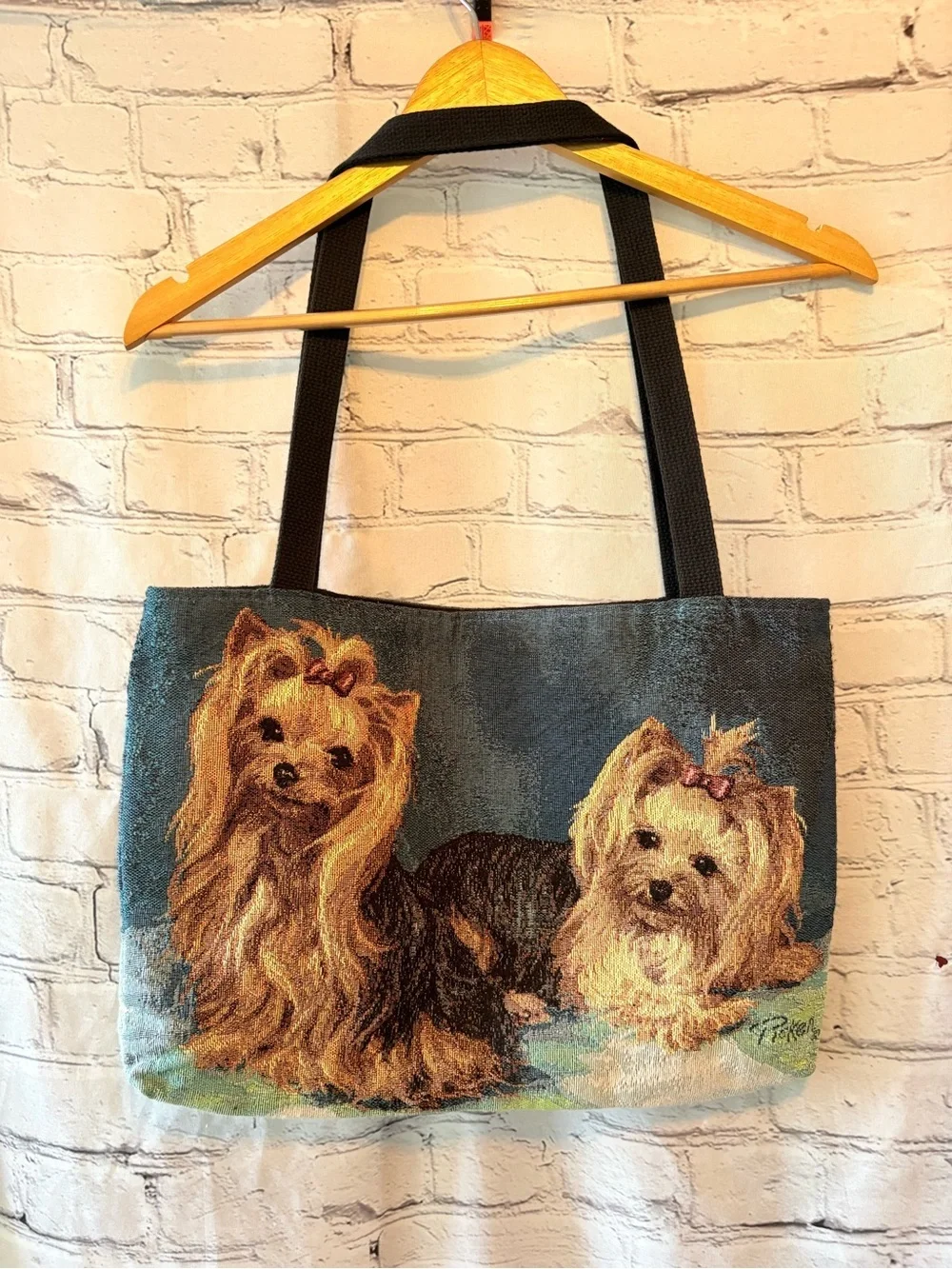 Yorkshire Terrier Tapestry Tote Bag Fancy Yorkies Dog 16” x 14” Linda Picken